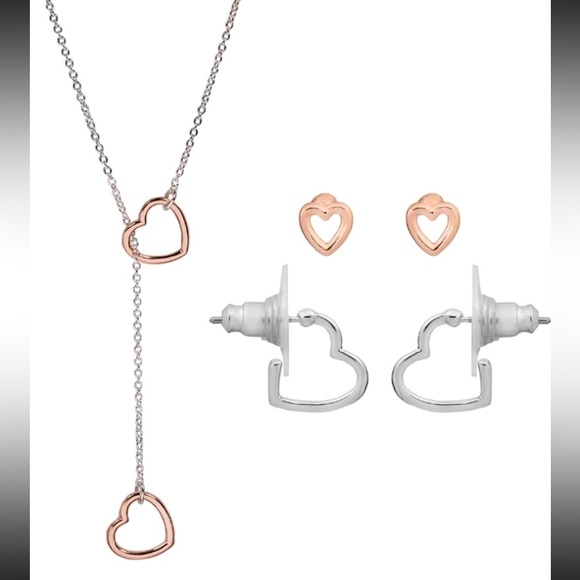 LC Lauren Conrad Adjustable Length Heart Necklace & Earrings Set - Picture 1 of 3